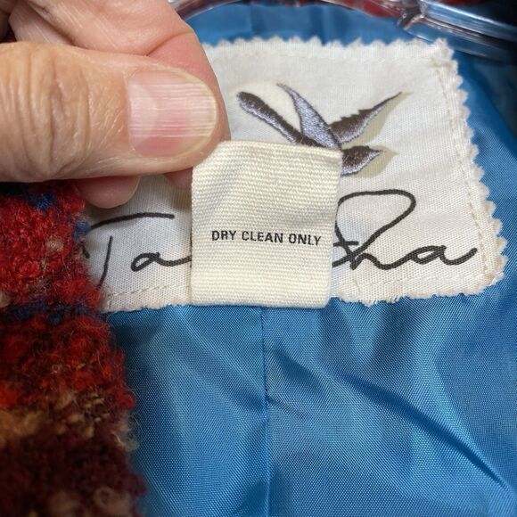 Boucle Jacket XS Tartan Red Belted Ruffled Academia Retro Feminine Anthropologie - Picture 8 of 8